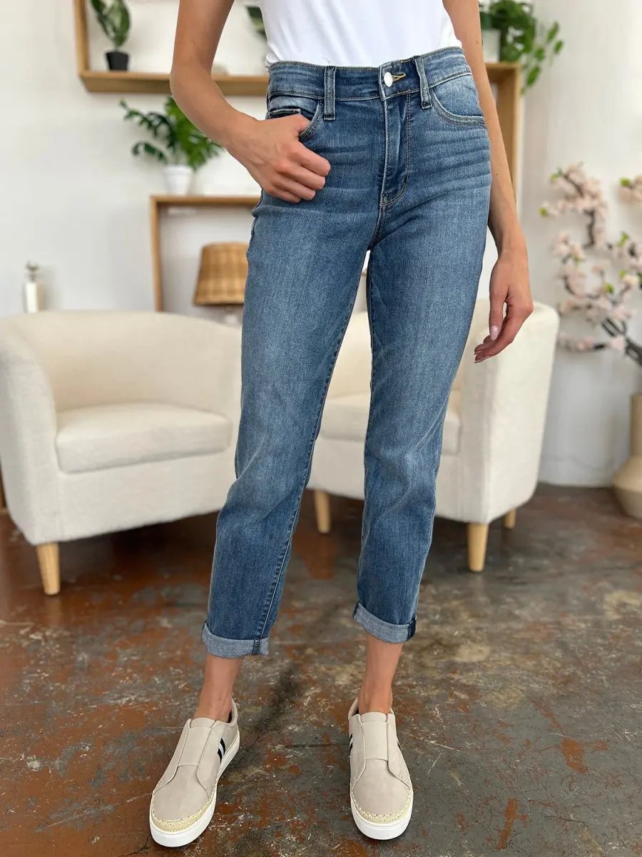Judy Blue Full Size Cuffed Hem Slim Jeans for Women - Love Salve